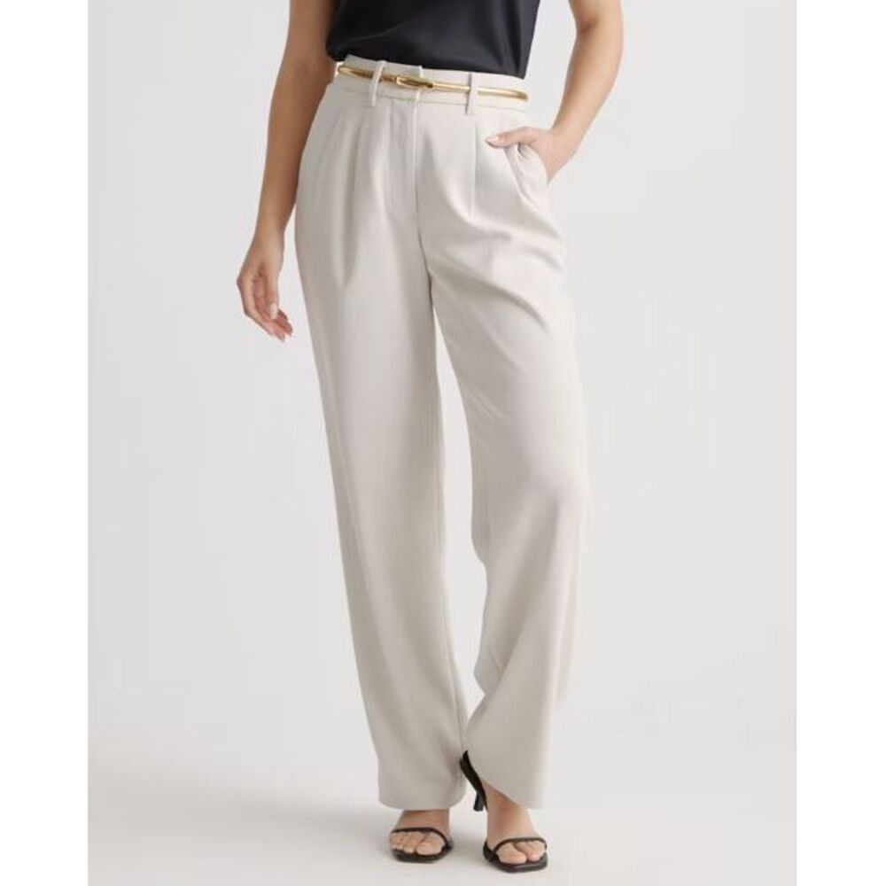 Quince Cream Wide-Leg Stretch Crepe Pants